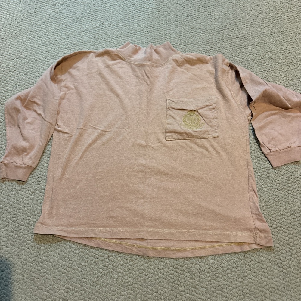 Vintage Erika Terracotta Color Mock Neck Mid Length Sleeve Tee